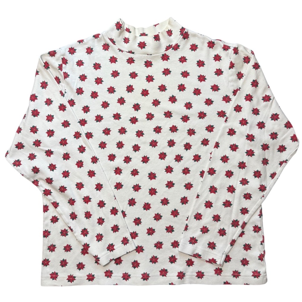 Westbound Poinsettia Mock Neck Christmas Long Sleeve Top Womens Medium‎